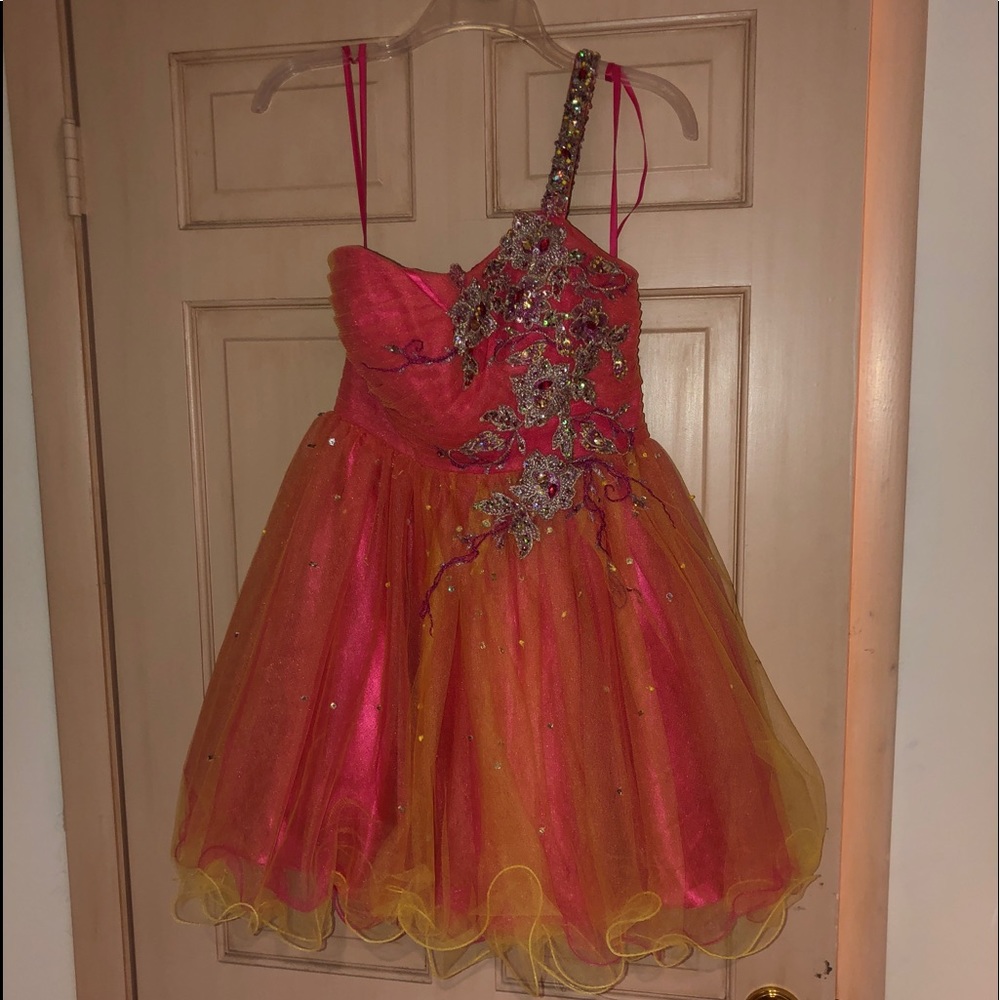 Pink and orange one strap cocktail dress
